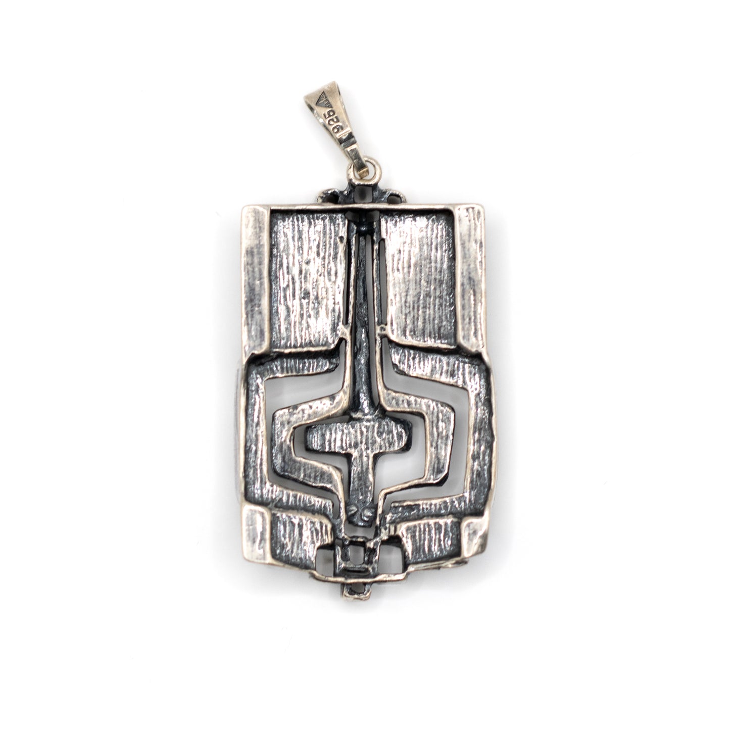 TEKA Brutalist Silver Pendant with Vintage Modernist Geometric Design