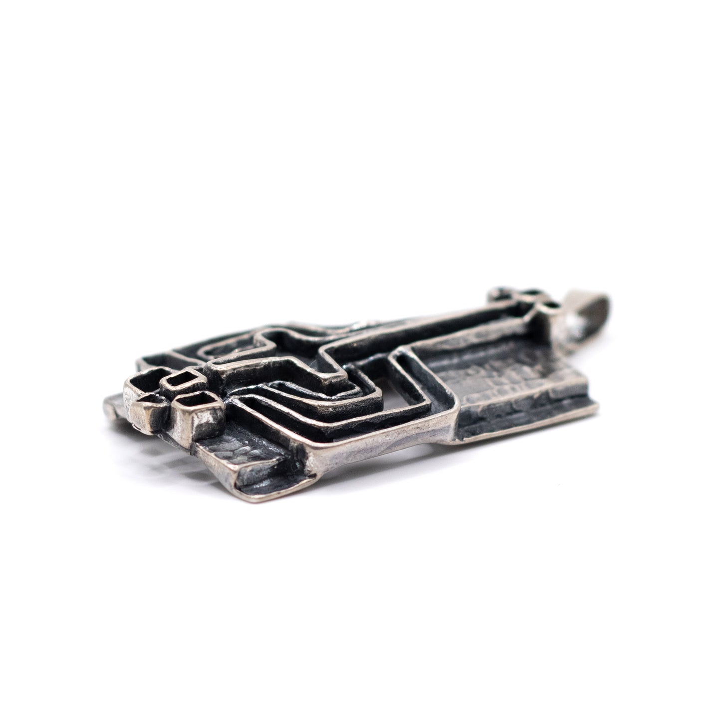 TEKA Brutalist Silver Pendant with Vintage Modernist Geometric Design