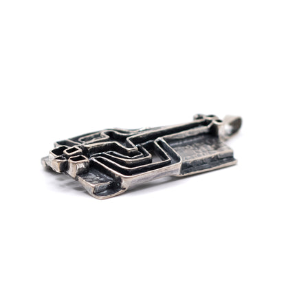 TEKA Brutalist Silver Pendant with Vintage Modernist Geometric Design