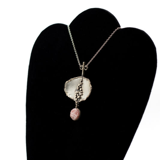 Pendentif brutaliste vintage en argent Theodor Fahrner avec rhodochrosite