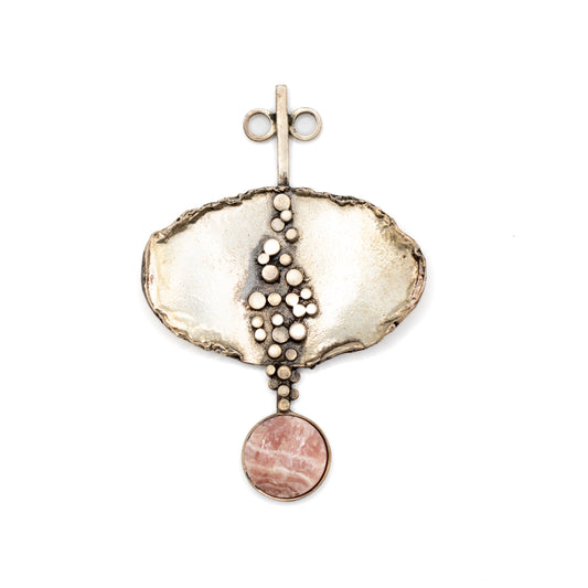 Pendentif brutaliste vintage en argent Theodor Fahrner avec rhodochrosite