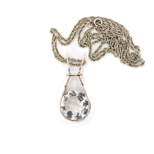 Collier pendentif vintage en argent finlandais et cristal de roche par Kultaseppä Salovaara