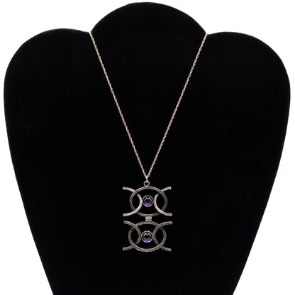 Collier pendentif vintage en argent sterling et améthyste