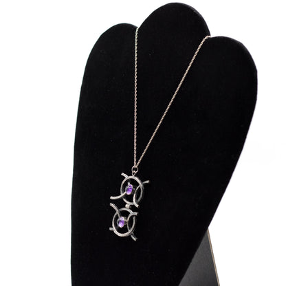 Collier pendentif vintage en argent sterling et améthyste