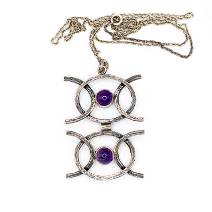 Collier pendentif vintage en argent sterling et améthyste