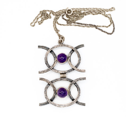 Collier pendentif vintage en argent sterling et améthyste