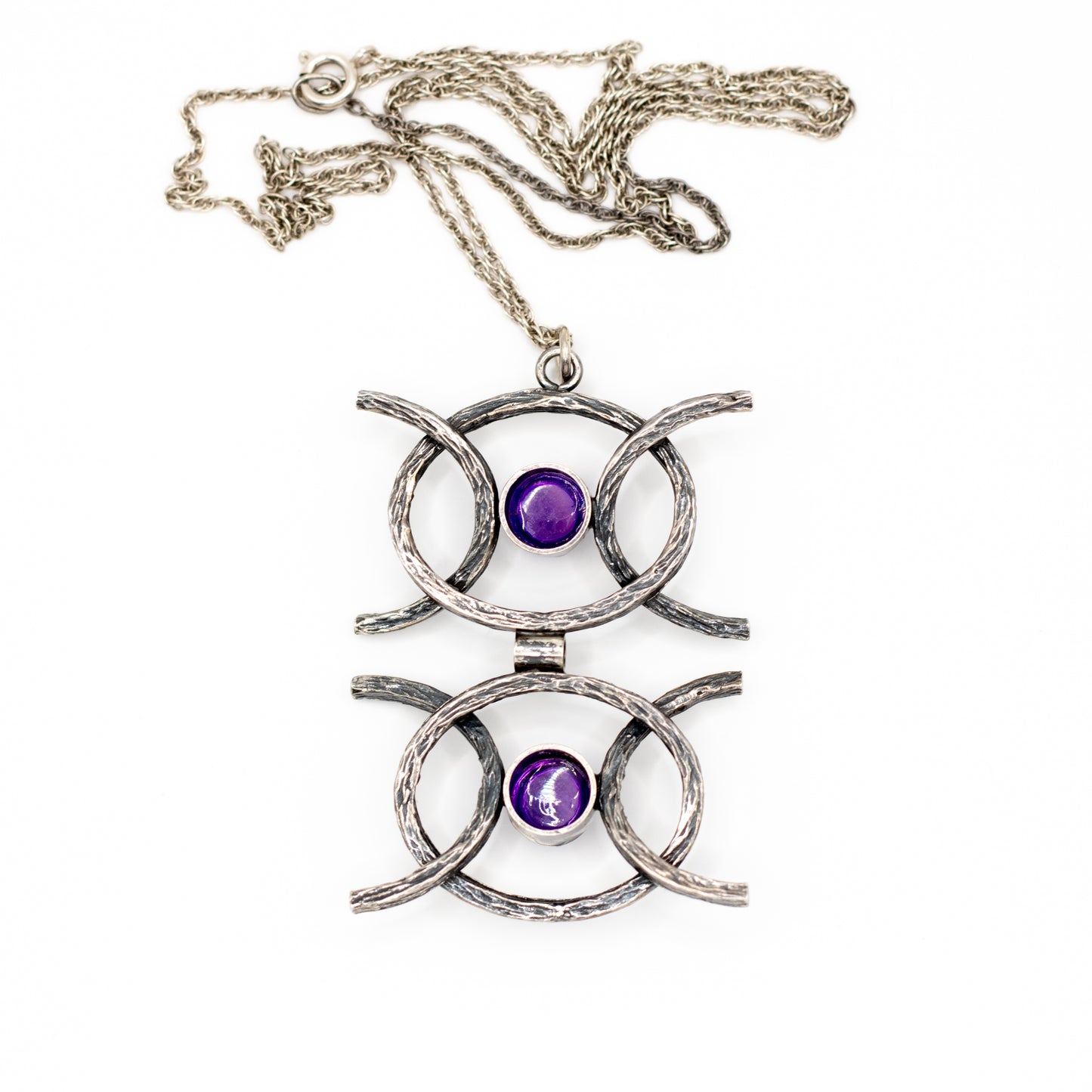Collier pendentif vintage en argent sterling et améthyste
