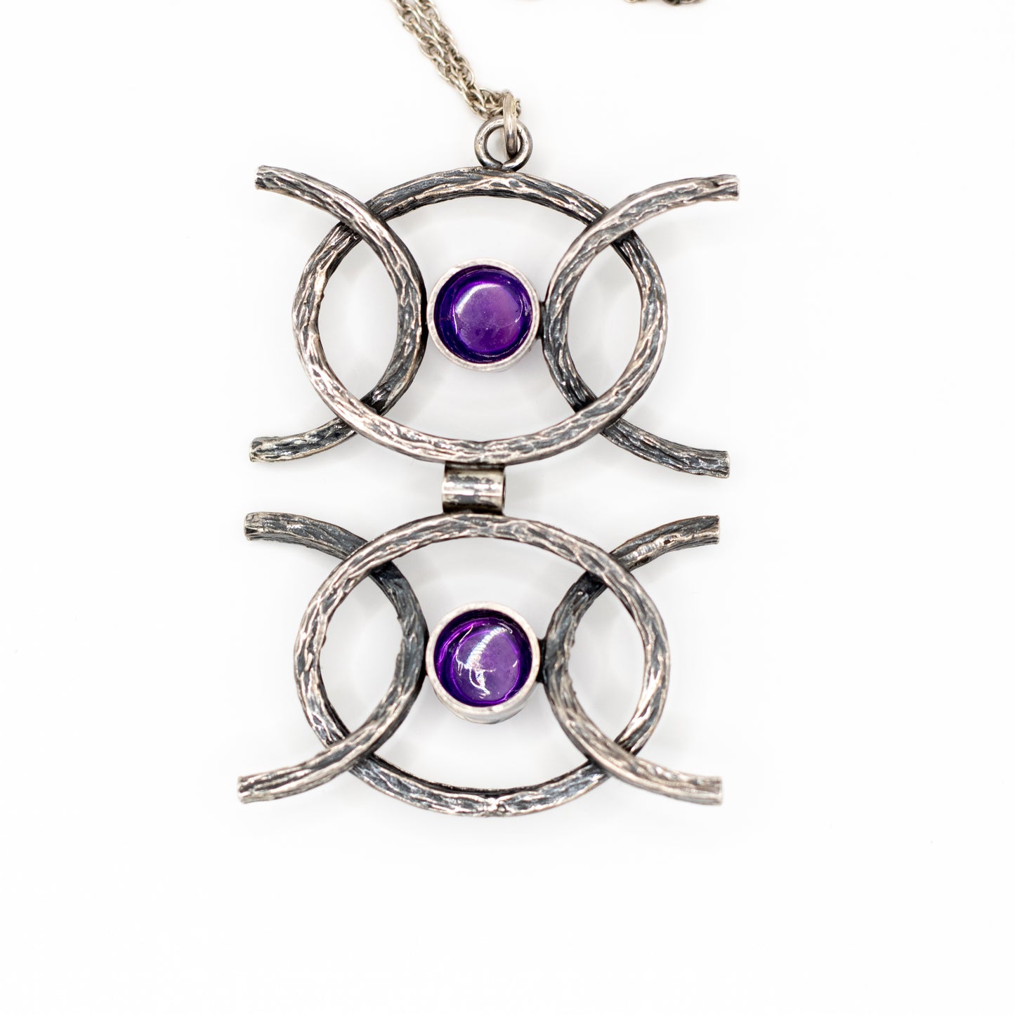 Collier pendentif vintage en argent sterling et améthyste