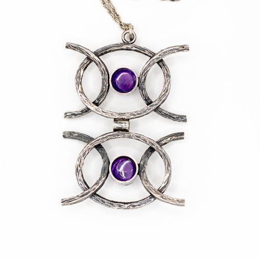 Collier pendentif vintage en argent sterling et améthyste