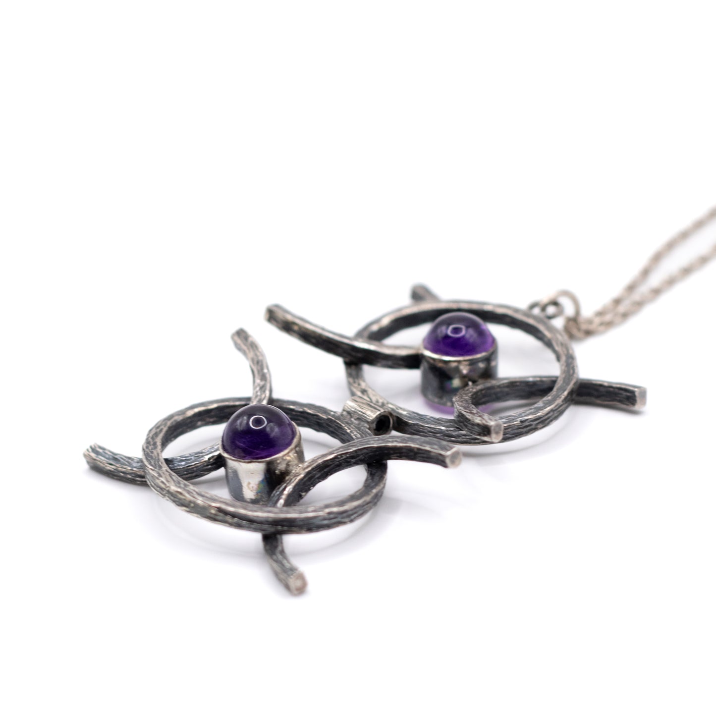 Collier pendentif vintage en argent sterling et améthyste
