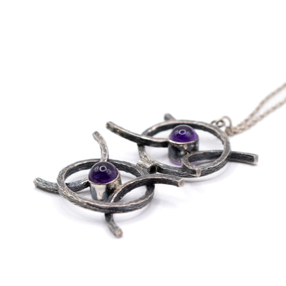 Collier pendentif vintage en argent sterling et améthyste