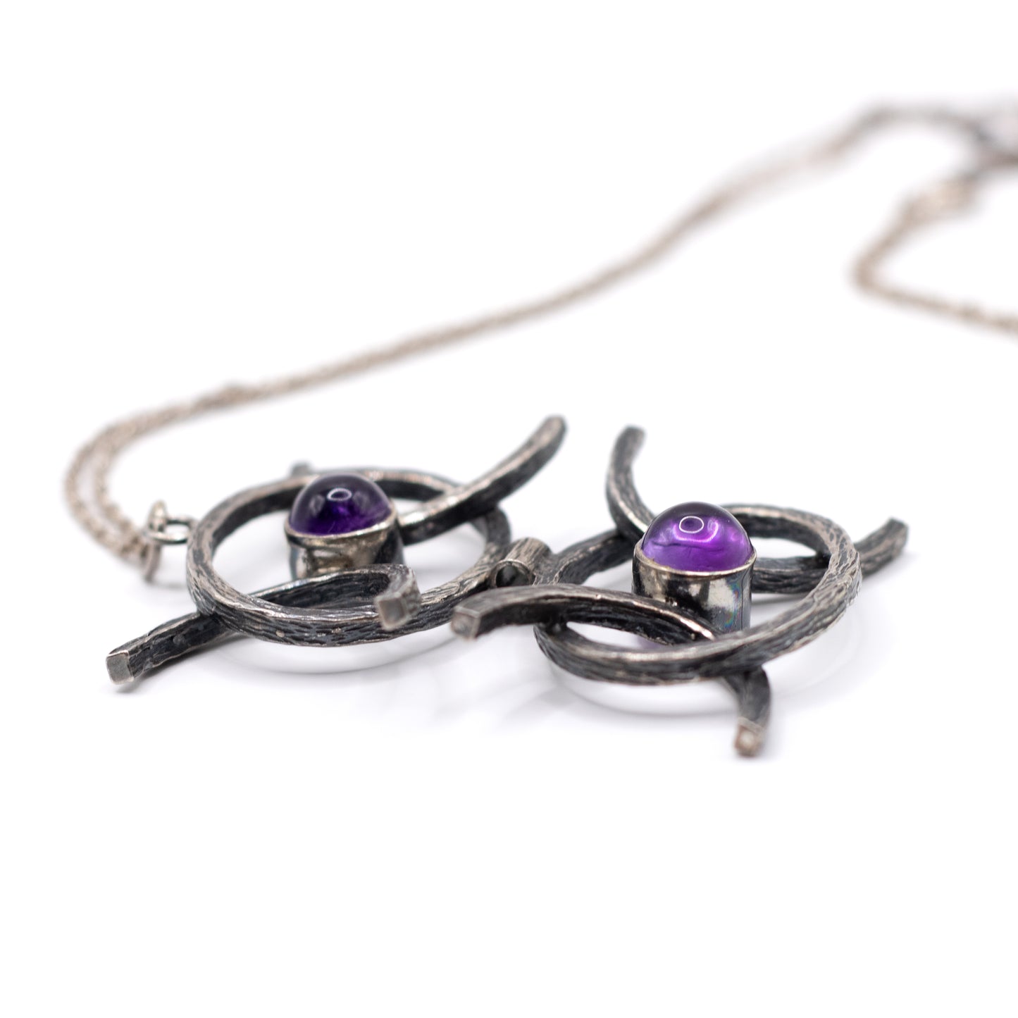 Collier pendentif vintage en argent sterling et améthyste