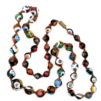 Vintage Knotted Italian Millefiori Glass Bead Necklace