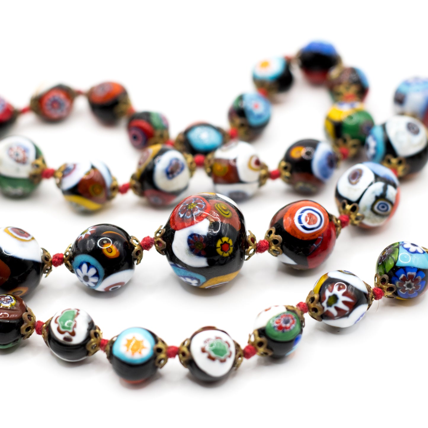 Vintage Knotted Italian Millefiori Glass Bead Necklace