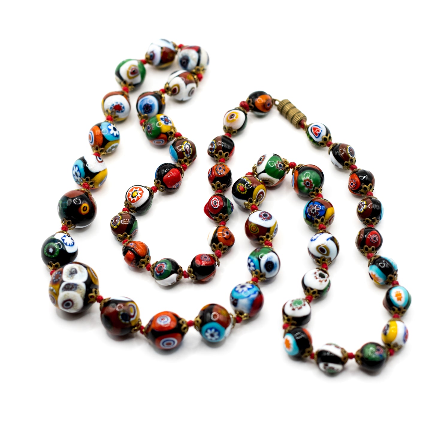Vintage Knotted Italian Millefiori Glass Bead Necklace