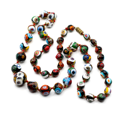Vintage Knotted Italian Millefiori Glass Bead Necklace