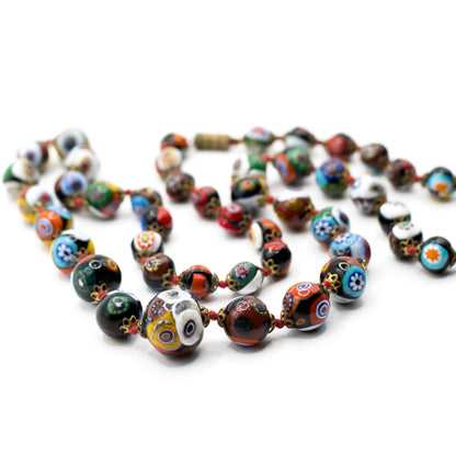 Vintage Knotted Italian Millefiori Glass Bead Necklace