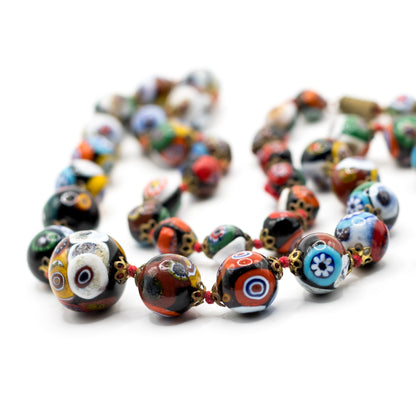Vintage Knotted Italian Millefiori Glass Bead Necklace