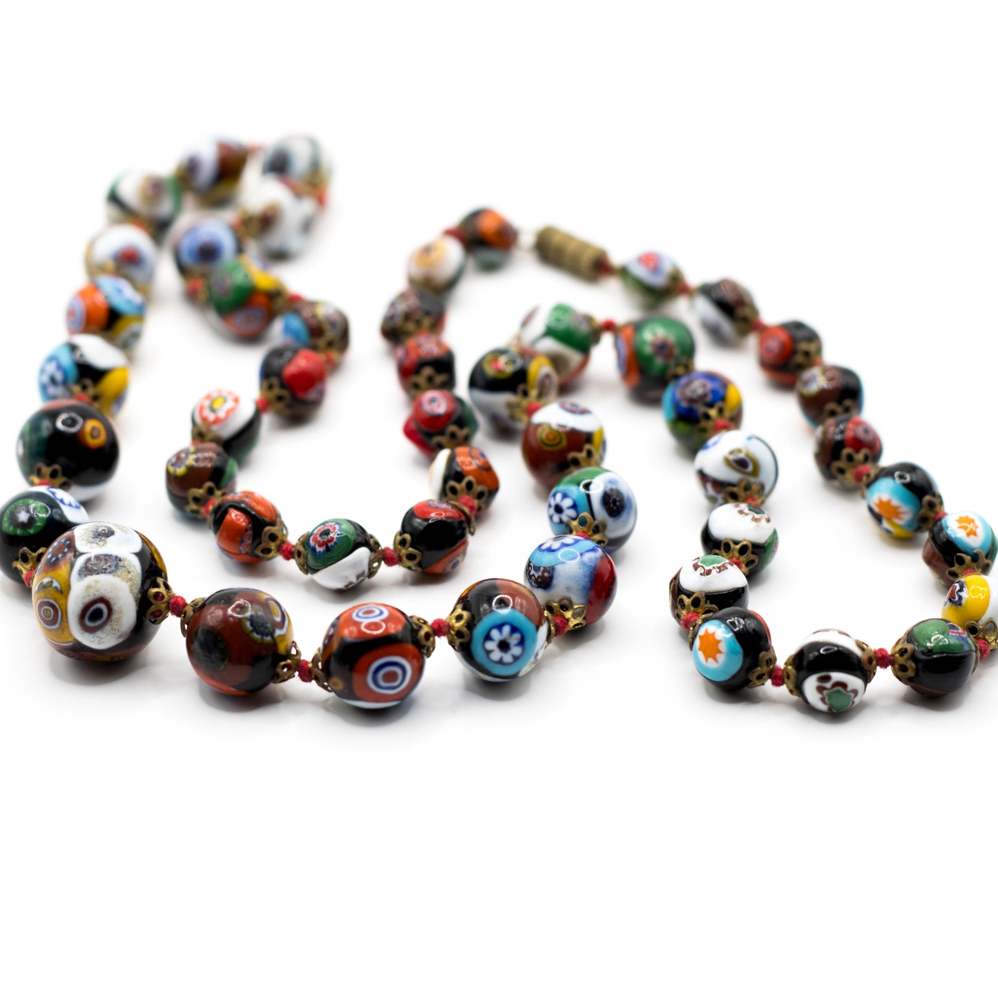 Vintage Knotted Italian Millefiori Glass Bead Necklace