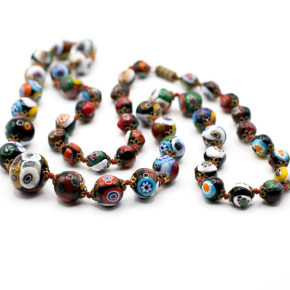Vintage Knotted Italian Millefiori Glass Bead Necklace