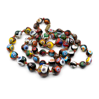 Vintage Knotted Italian Millefiori Glass Bead Necklace