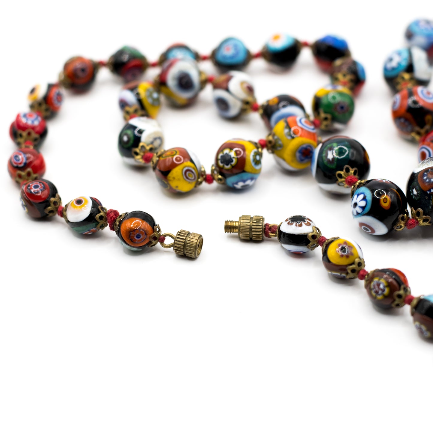Vintage Knotted Italian Millefiori Glass Bead Necklace