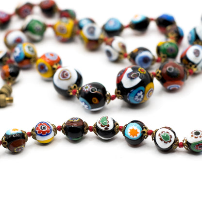 Vintage Knotted Italian Millefiori Glass Bead Necklace
