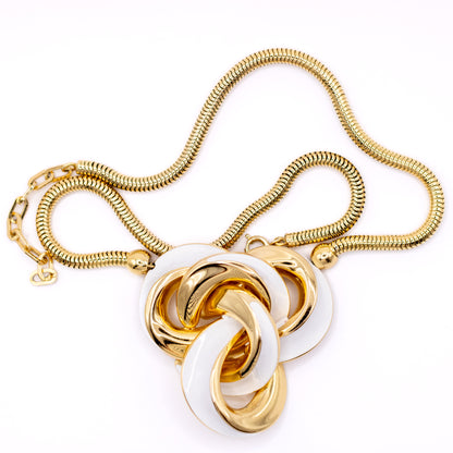 1970s Henkel & Grosse For Dior Vintage Gold Tone Enamel Pendant Necklace
