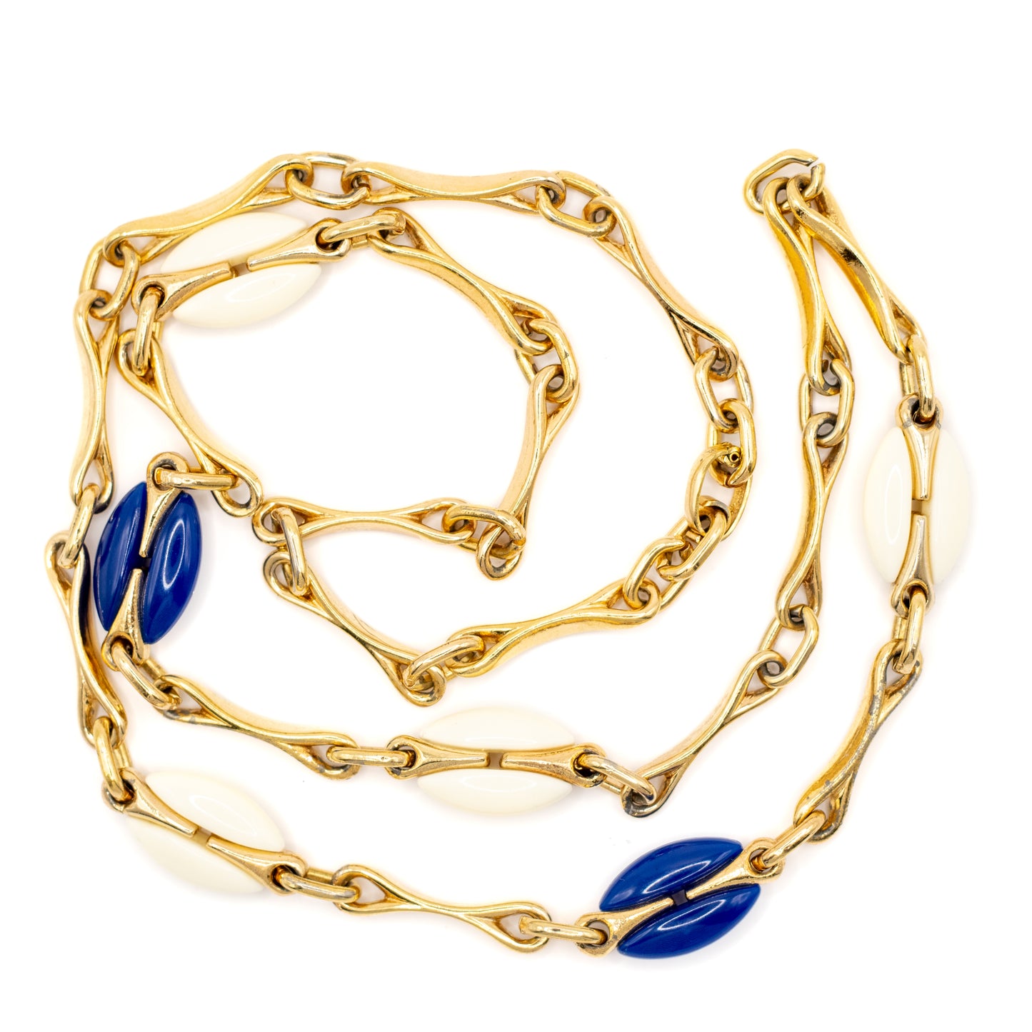 1970s Henkel & Grosse For Dior Vintage Gold Tone Long Necklace with Galalith Elements