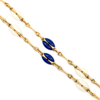 1970s Henkel & Grosse For Dior Vintage Gold Tone Long Necklace with Galalith Elements