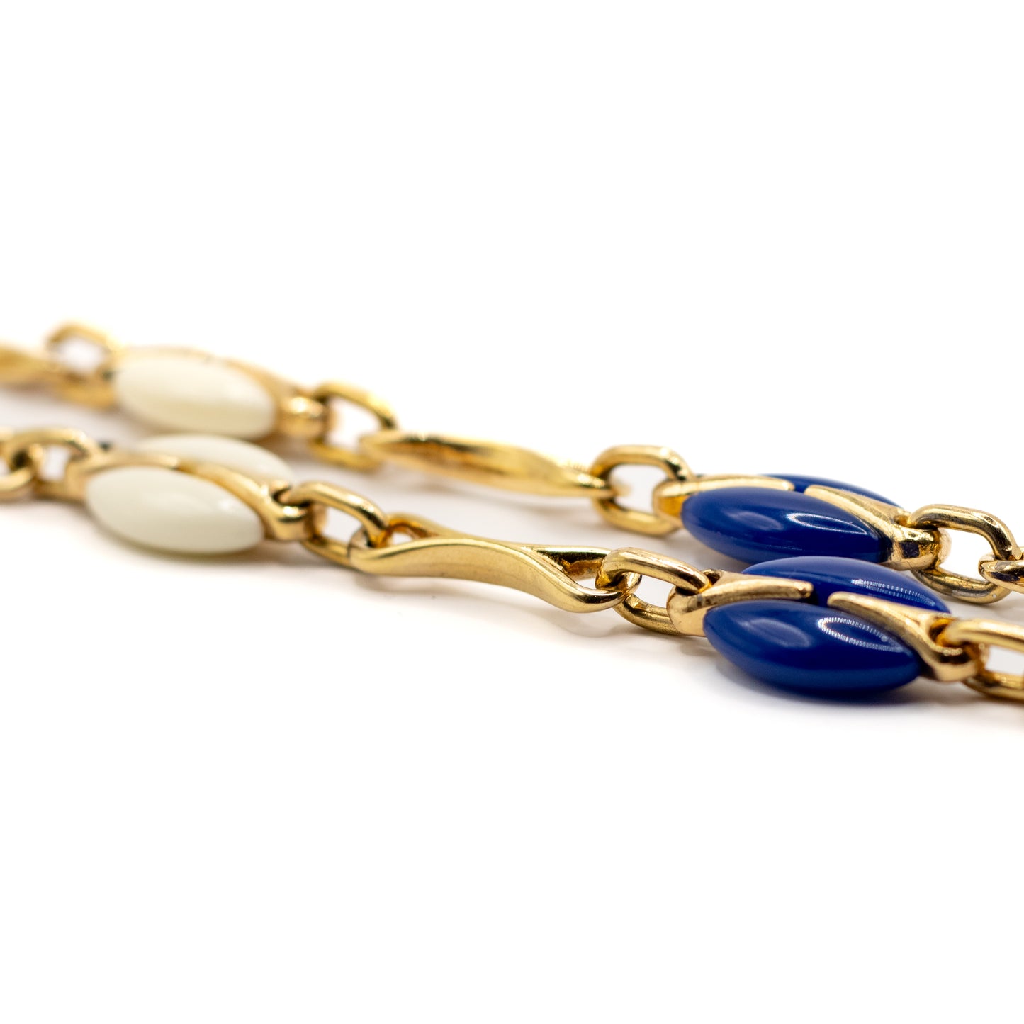 1970s Henkel & Grosse For Dior Vintage Gold Tone Long Necklace with Galalith Elements