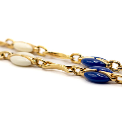 1970s Henkel & Grosse For Dior Vintage Gold Tone Long Necklace with Galalith Elements