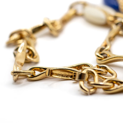 1970s Henkel & Grosse For Dior Vintage Gold Tone Long Necklace with Galalith Elements