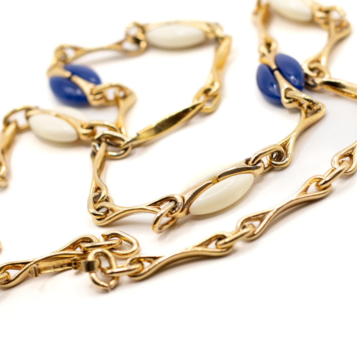 1970s Henkel & Grosse For Dior Vintage Gold Tone Long Necklace with Galalith Elements