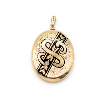 Victorian Antique Rolled Gold Black Enamel Monogram Locket