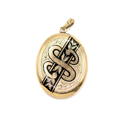 Victorian Antique Rolled Gold Black Enamel Monogram Locket
