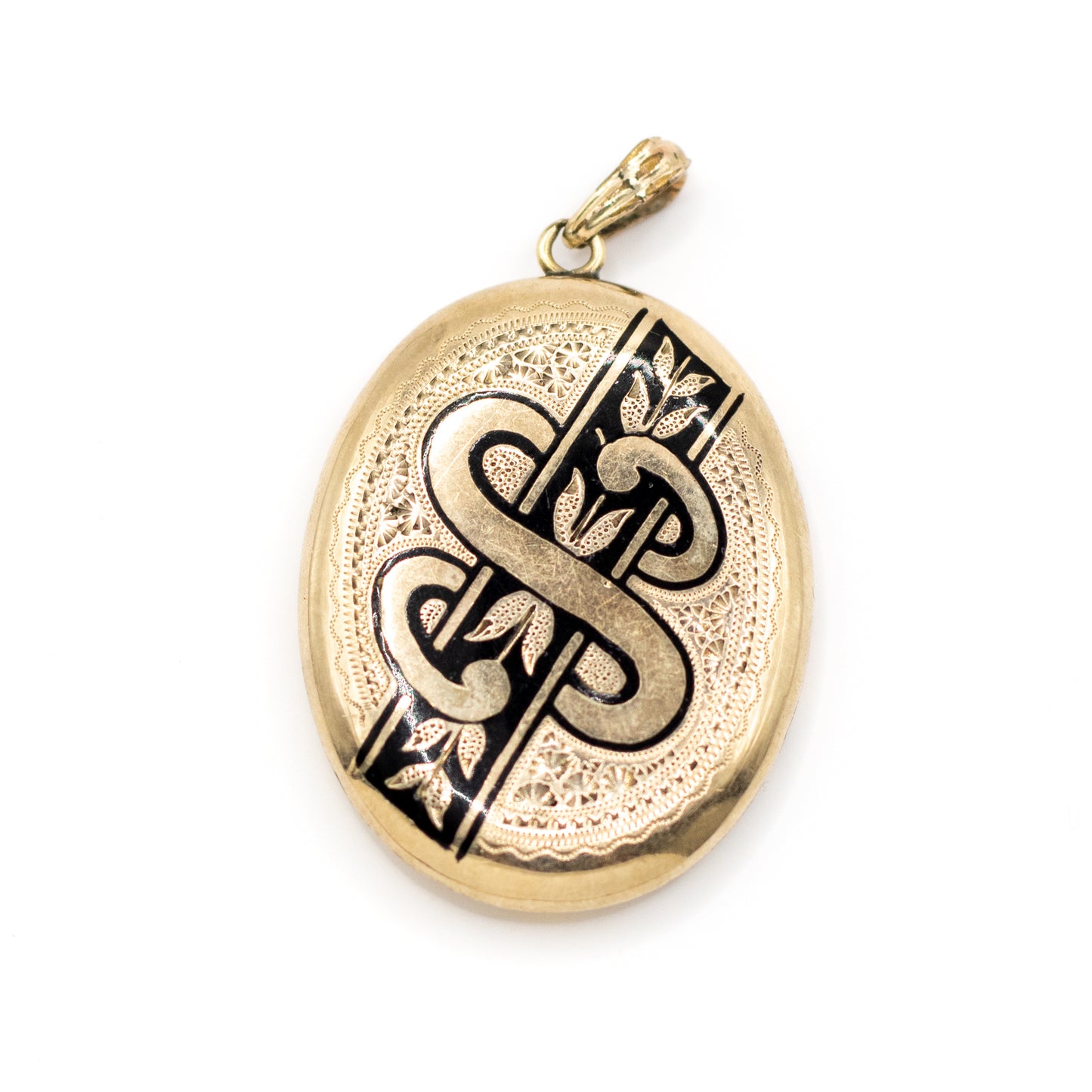 Victorian Antique Rolled Gold Black Enamel Monogram Locket