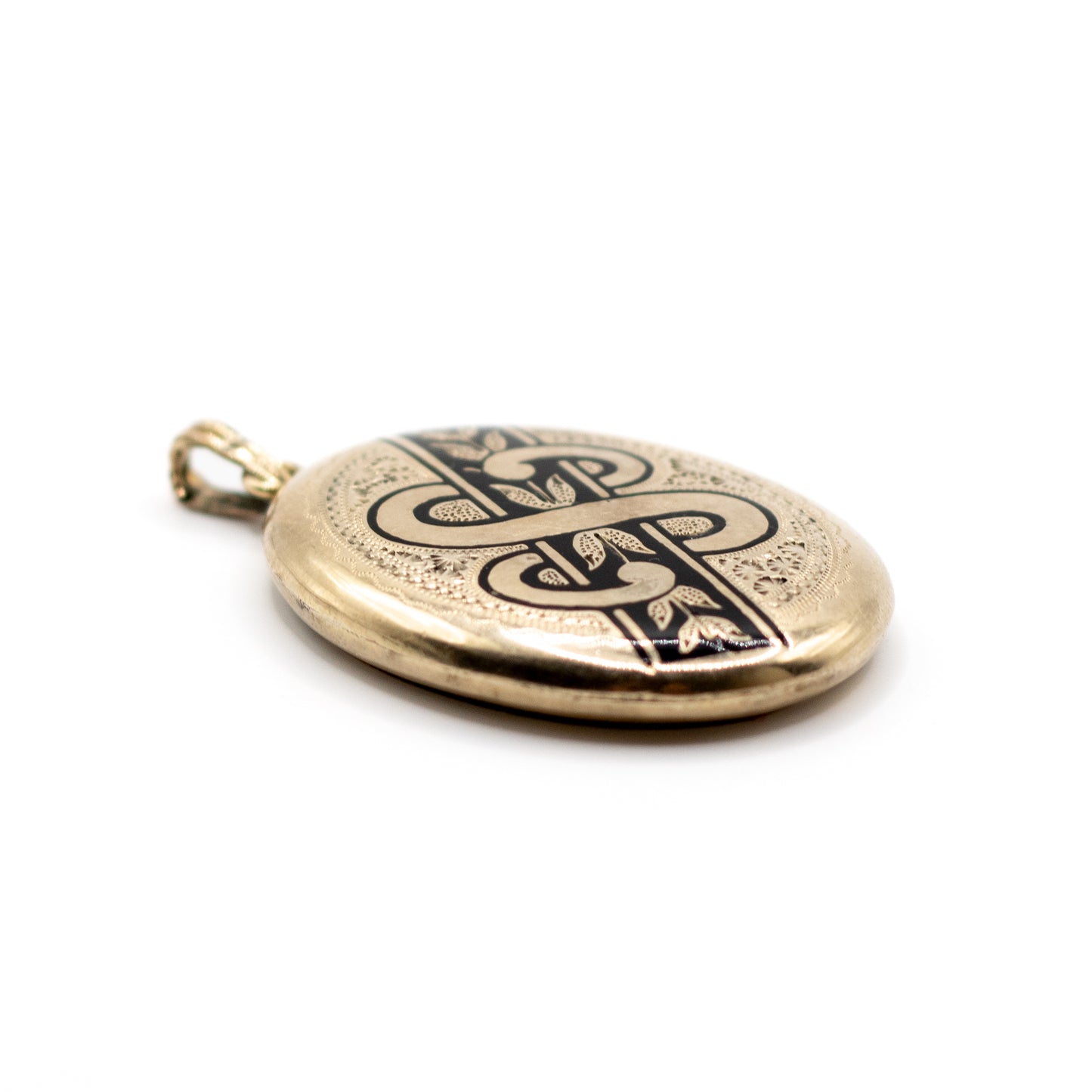 Victorian Antique Rolled Gold Black Enamel Monogram Locket