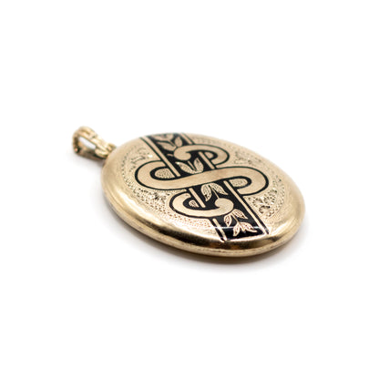 Victorian Antique Rolled Gold Black Enamel Monogram Locket