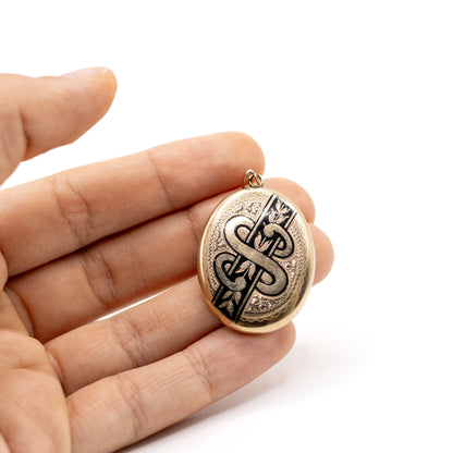 Victorian Antique Rolled Gold Black Enamel Monogram Locket