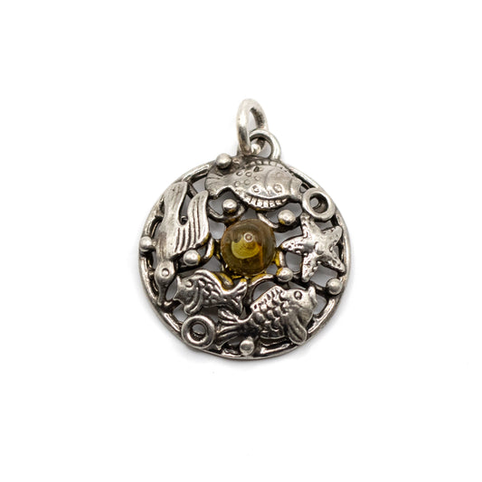 Fischland Sea Life Silver Pendant with Amber by Georg Kramer
