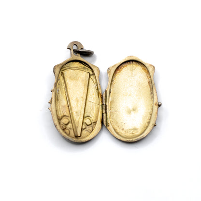 Jugendstil Antiker Silber Vermeil Perlmutt Insekten-Medaillon