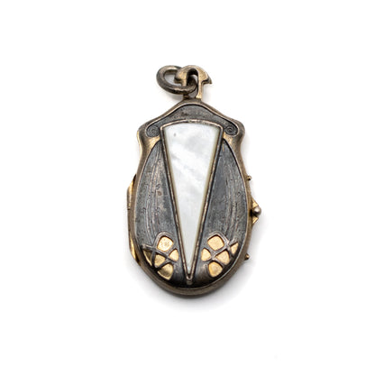 Jugendstil Antiker Silber Vermeil Perlmutt Insekten-Medaillon