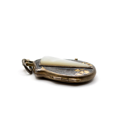 Jugendstil Antiker Silber Vermeil Perlmutt Insekten-Medaillon