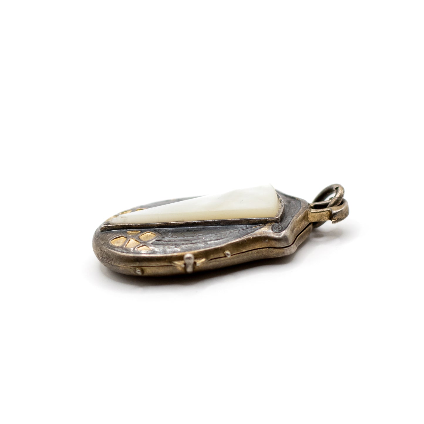 Jugendstil Antiker Silber Vermeil Perlmutt Insekten-Medaillon