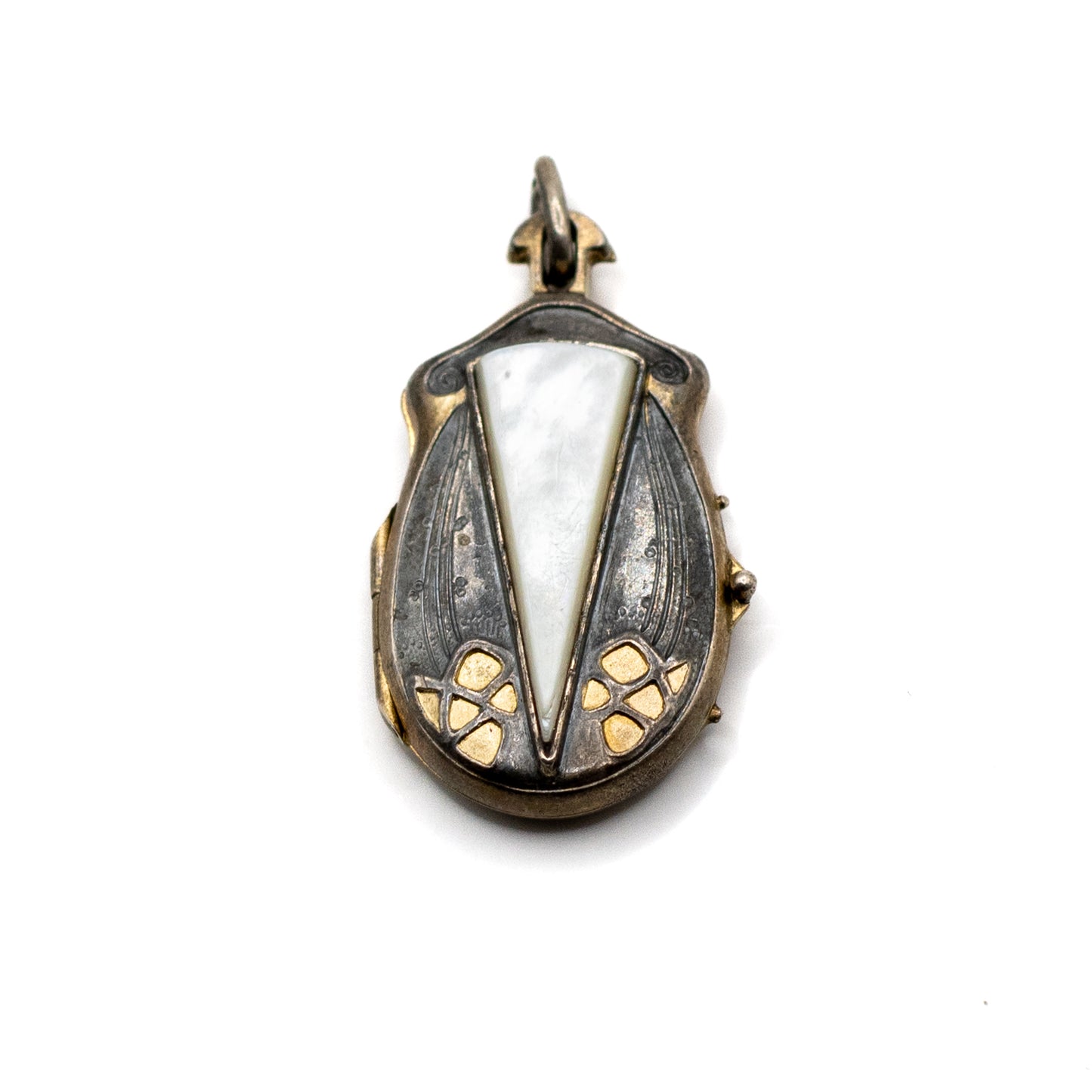 Jugendstil Antiker Silber Vermeil Perlmutt Insekten-Medaillon