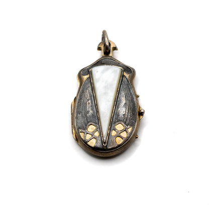 Jugendstil Antiker Silber Vermeil Perlmutt Insekten-Medaillon