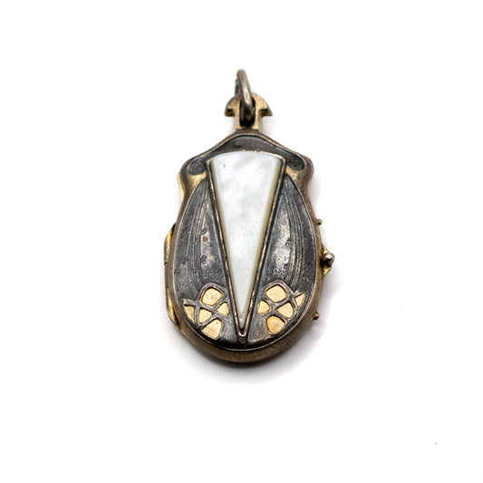 Art Nouveau Antique Silver Vermeil Mother Of Pearl Insect Locket