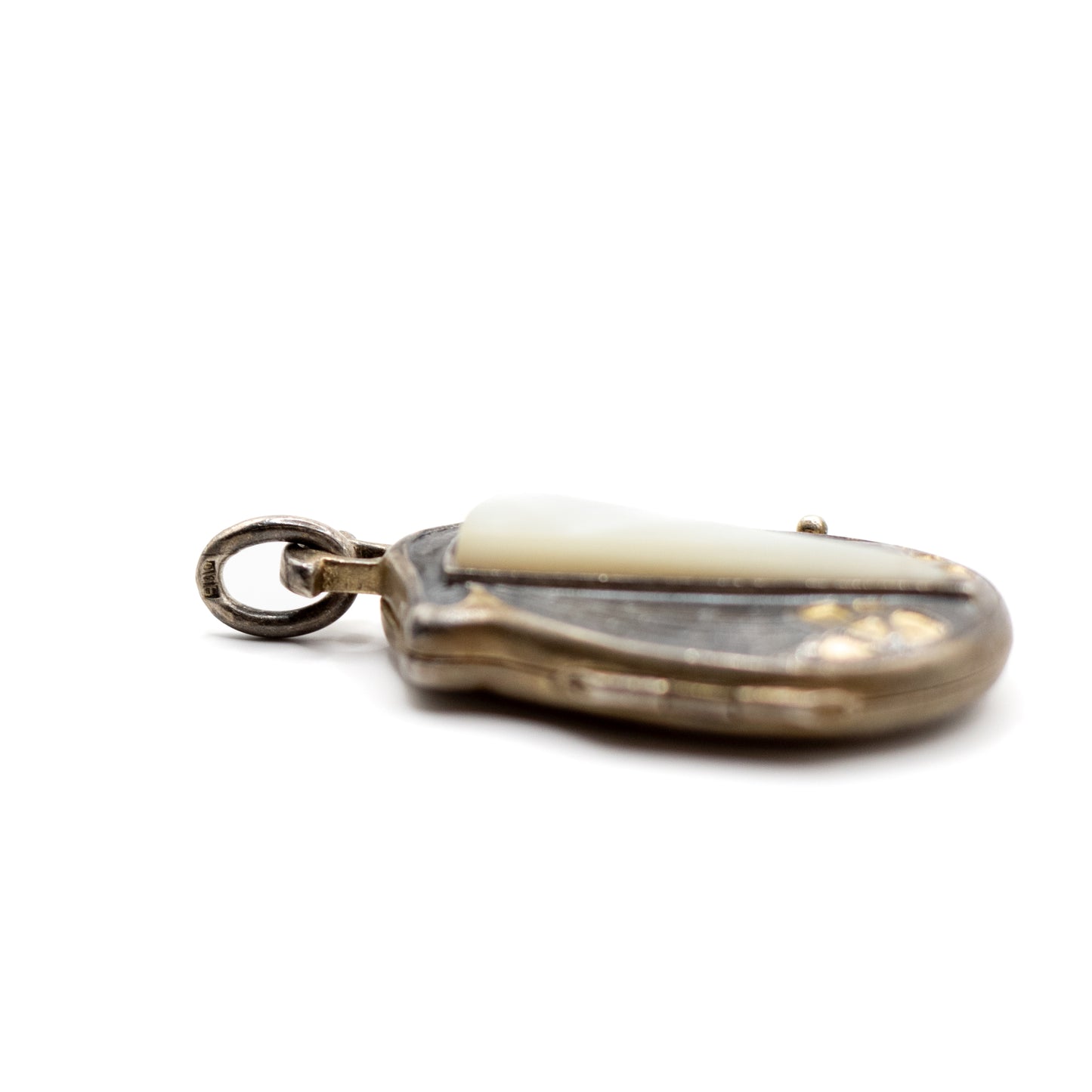 Jugendstil Antiker Silber Vermeil Perlmutt Insekten-Medaillon