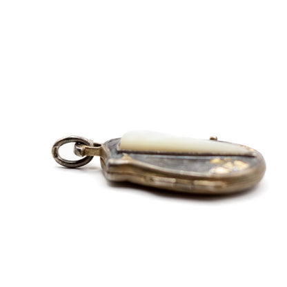 Jugendstil Antiker Silber Vermeil Perlmutt Insekten-Medaillon